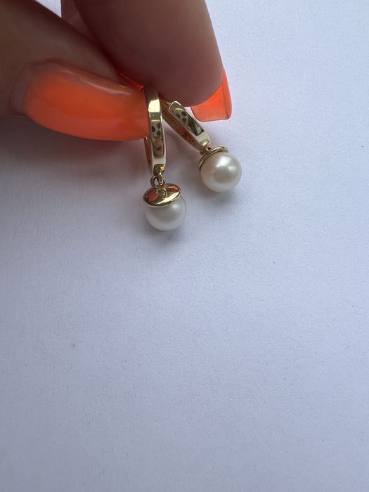 Золотые серьги с жемчугом желтое золото 585 проба