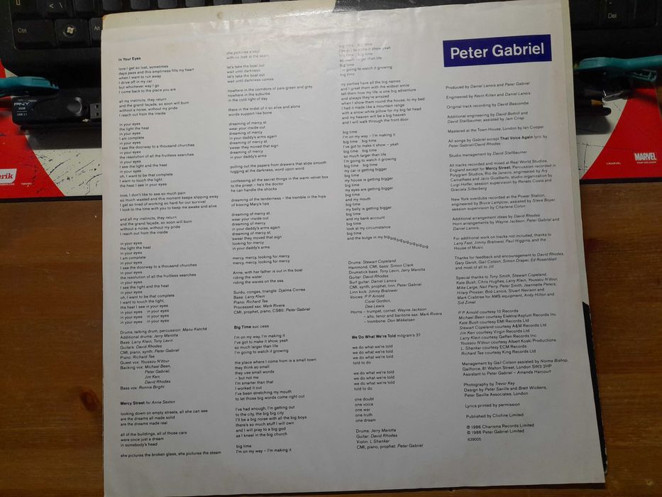 Disco Vinil LP  " SO" gravação original do Peter Gabriel de 1986. Usado em bom estado.