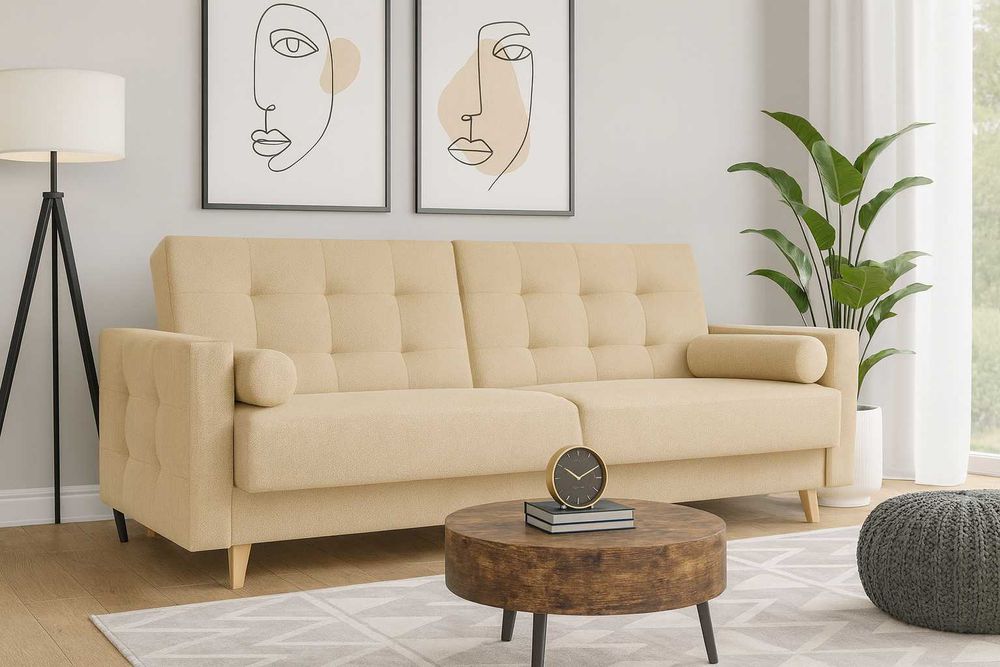 Sofa, kanapa nowoczesna z funkcją spania i pojemnikiem, rozkładana