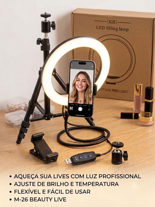 Anel de Luz LED M-26 (Ring Light 26 cm) + Tripé
