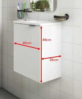Móvel de casa de banho suspenso 1 porta 40x49x26 cm branco brilhante (sem lavatório) NOVO