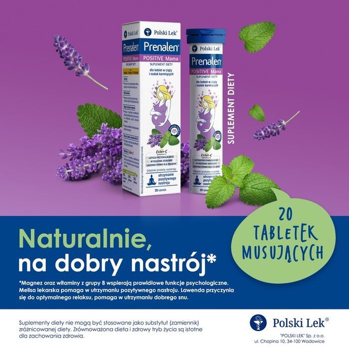Prenalen Positive Mama o smaku mango-trawa cytrynowa 20 tabletek musujących