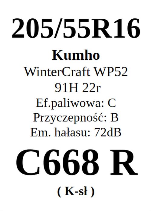 4x 205/55R16 Kumho WinterCraft WP52 7,84mm 2022r JAK NOWE