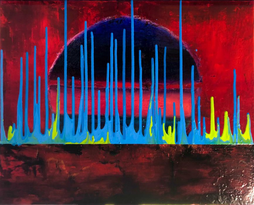 Obraz olejny "Deszcz na Marsie" abstrakcja 50x40 cm