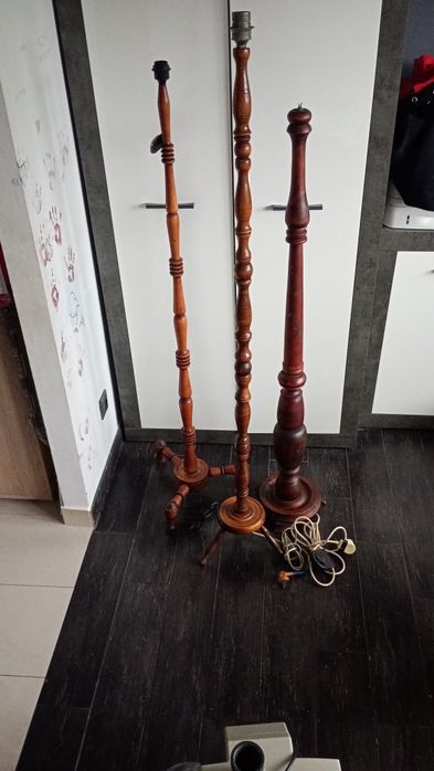 Lampa podłogowa drewniana metalowa  prl abażur loft vintage