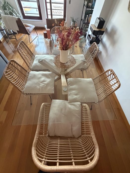 Mesa de Jantar Kave Home Argo 180x100 cm – Vidro + Pernas Efeito Madeira