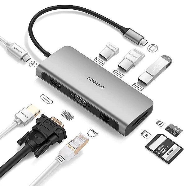 Adapter Ugreen Cm179/9w1 Usb-c - 3x Usb-a 3.0 / Hdmi / Vga / Rj45 / cz