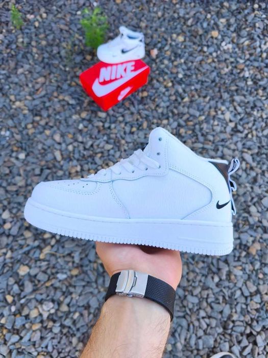 Nike Air Force 1 Mid, Fur/бело-черные/зимние/мех/Качественные/Шикарные