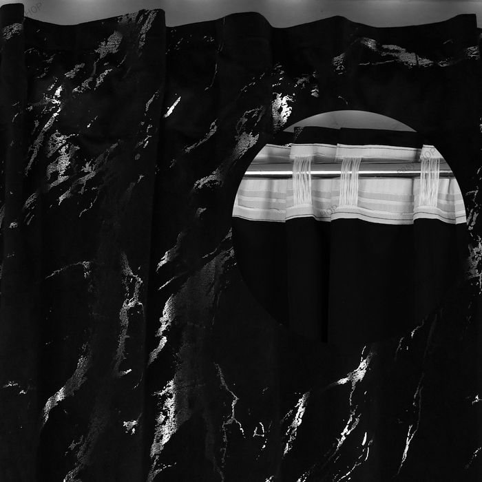 Komplet zasłon czarnych welurowych ze srebrną aplikacją