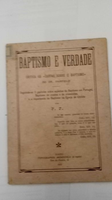 Baptismo e verdade criticas ano 1912