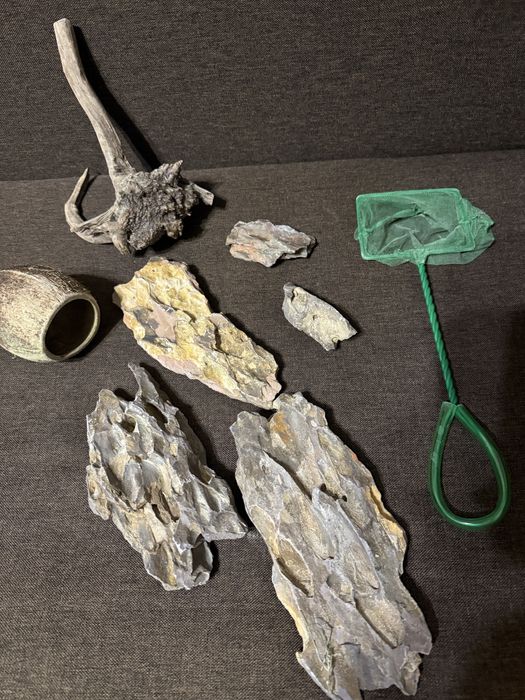 Коряги, камінчики і кокос в акваріум