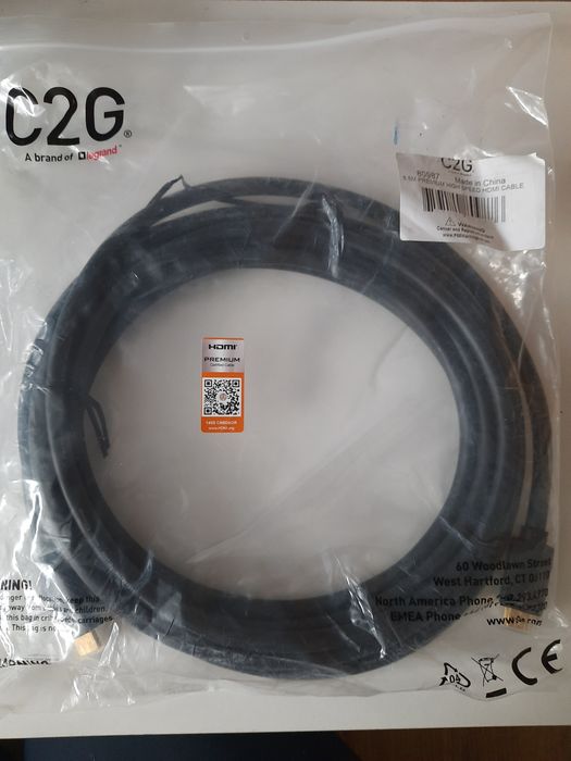 Na sprzedaż: Kabel HDMI C2G Premium High Speed 5.5m – Nowy!