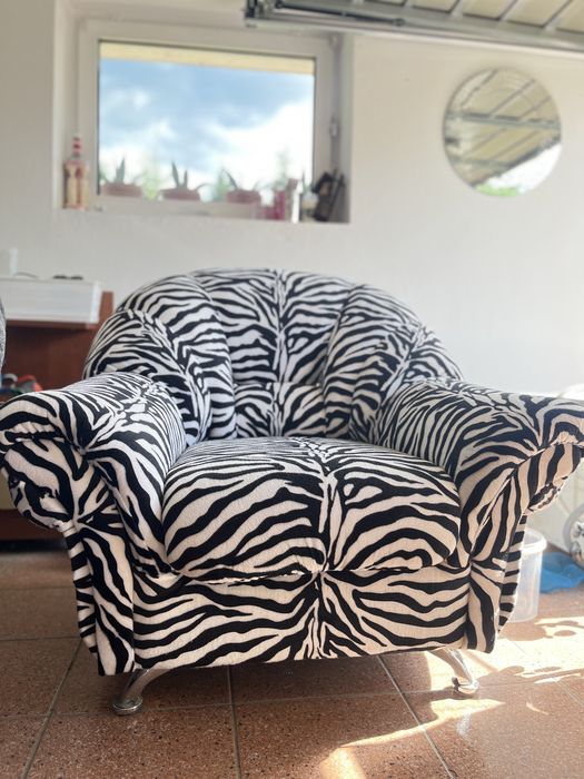 Fotel jak uszak wygodny zebra czarno biały