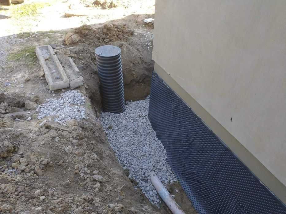 Kanalizacja zewnętrzna, docieplenie fundamentów, ODWODNIENIA