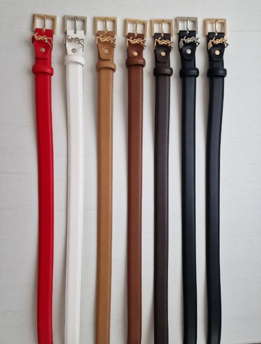Nowy Pasek Damski YSL Yves Saint Laurent Czarny Brązowy Biały