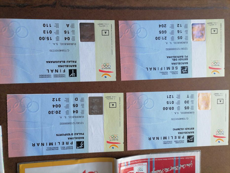 JOGOS OLÍMPICOS  BARCELONA 92 Bilhetes Futebol, Atletismo, Taekwondo