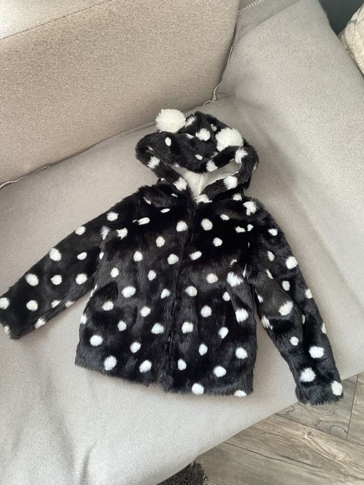 Шубка тедди на 5-6р, в горохи,курточка на осінь весну,чорна з білим