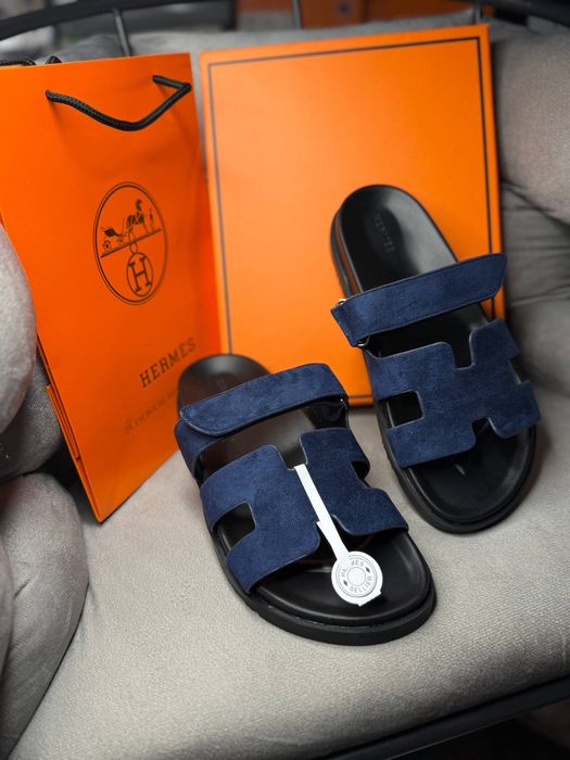 Капці шльопанці сині ерме хермес hermes шипр chypre Жіночі шльопанці шкіряні