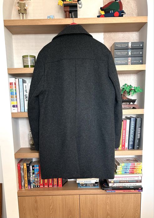 Elegancki męski płaszcz H&M wełniany 54 – ciemnoszary, klasyczny krój