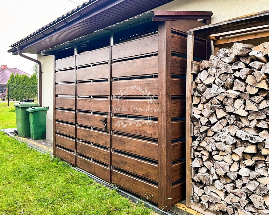 Wiata śmietnikowa 3x0,8m zabudowana panelami drewnopodobny ID807