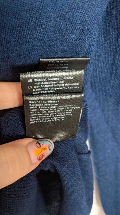 Sweter wełniany 100% wełny kardigan granatowy
