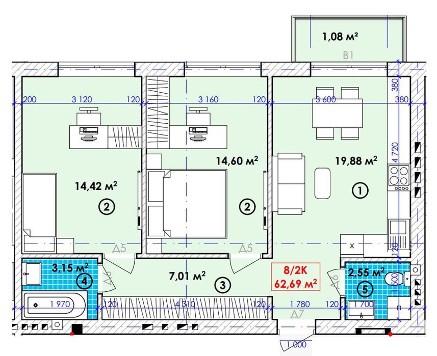Продається 2 кім квартира в м.Богородчани