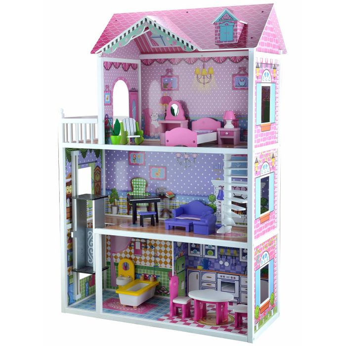 Duzy domek dla lalek barbie drewniany z winda pietrowy domek