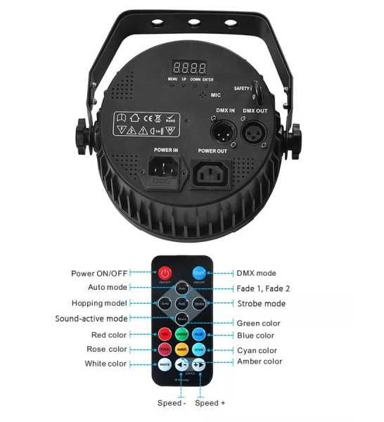 Reflektor Mocny PAR LED 30 x 3W RGBWA+UV Strobo Mix kolor DMX + Pilot