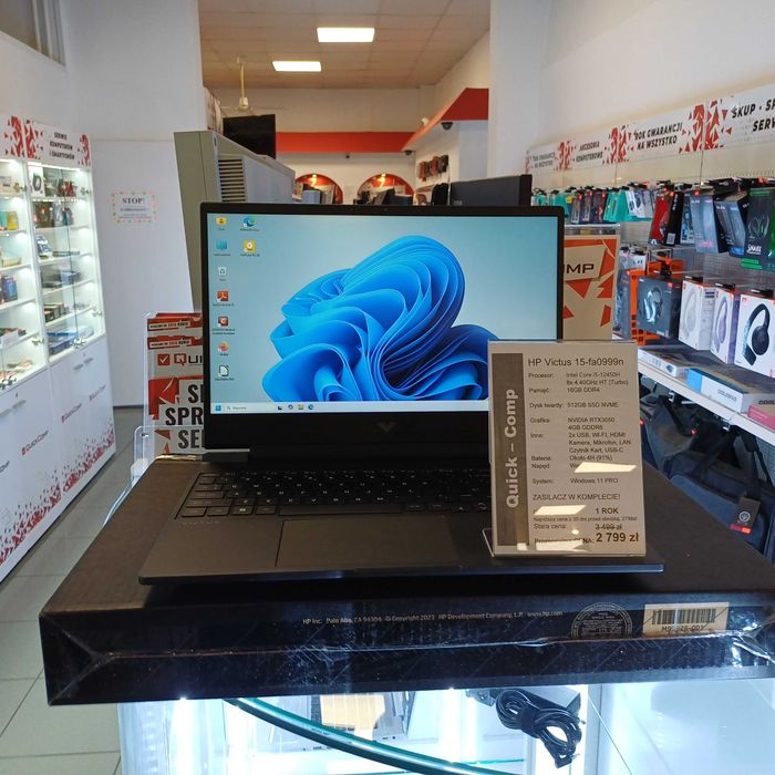 Laptop HP Victus 15-fa0999nw i5-12450H 8x4,40GHz / 16GB DDR4 / RTX3050 4GB / 512SSD NVME - Na gwarancji producenta do 15.07.2027r QUICK-COMP Przemyśl