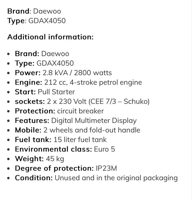 Gerador Daewoo GDAX4050 2.8KVA