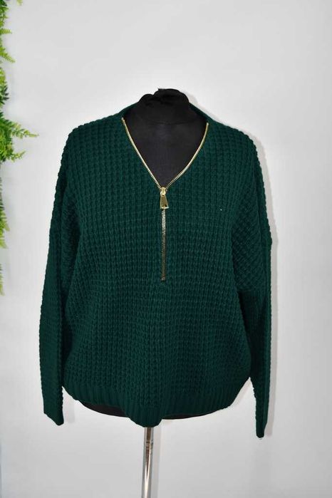 Zielony sweter z zamkiem Bonprix 52/54