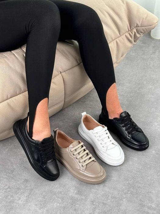 Шкіряні білі кеди, чорні шкіряні кеди, бежеві кеди