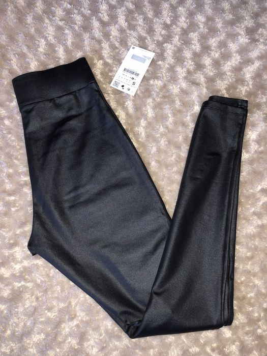Zara Basic legginsy z połyskiem szeroka guma wysoki stan modelujące S