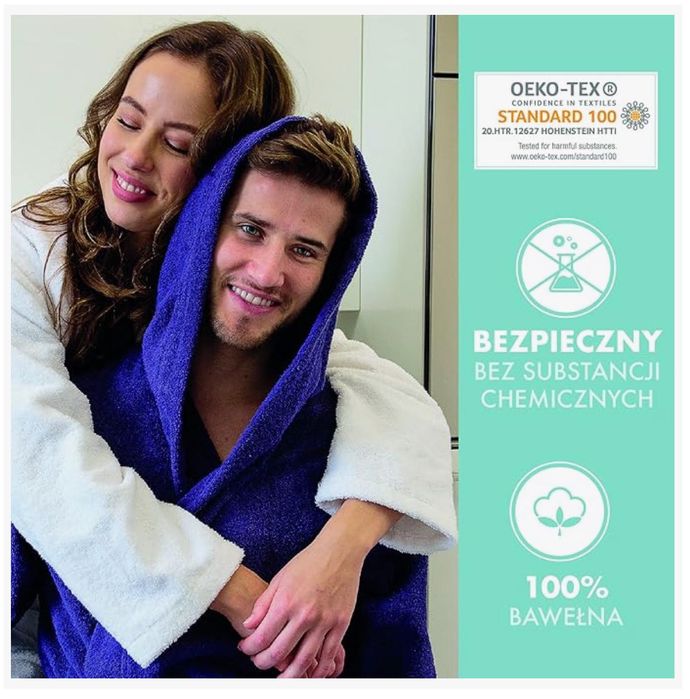 Męski szlafrok z kapturem i kieszeniami r.XL, ciemnoszary 100% bawełny