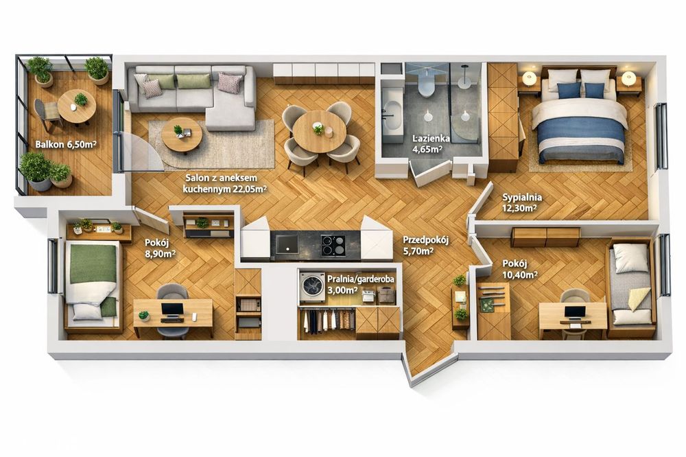 Czyżyny 4 pokojowe mieszkanie dla rodziny 2+2 o powierzchni 67m2