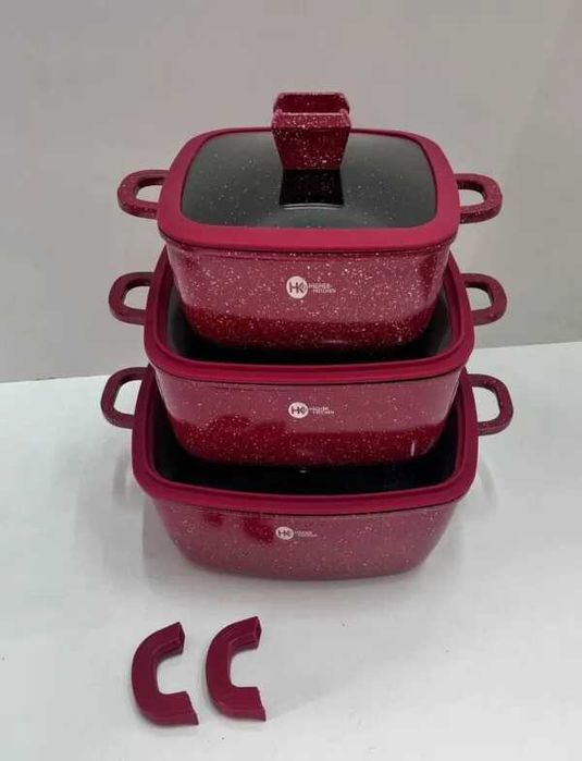 Набір каструль і сковорода ЧЕРВОНИЙ з гранітним антипригарним