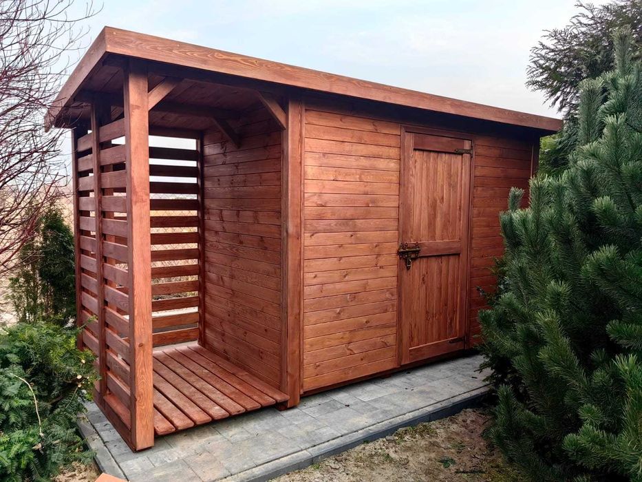 Domek narzędziowy z drewutnią 4 x 1,5m, solidna zabudowa ogrodowa