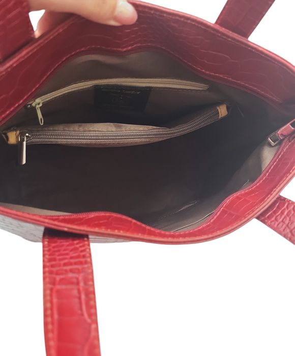 Torebka damska A4 skóra naturalna czerwona kroko LAURA BIAGGI