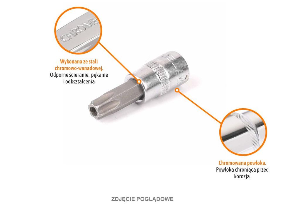 Klucz nasadowy 1/4" z bitem TORX 37 mm/T20 / (z otworem) / TEGER