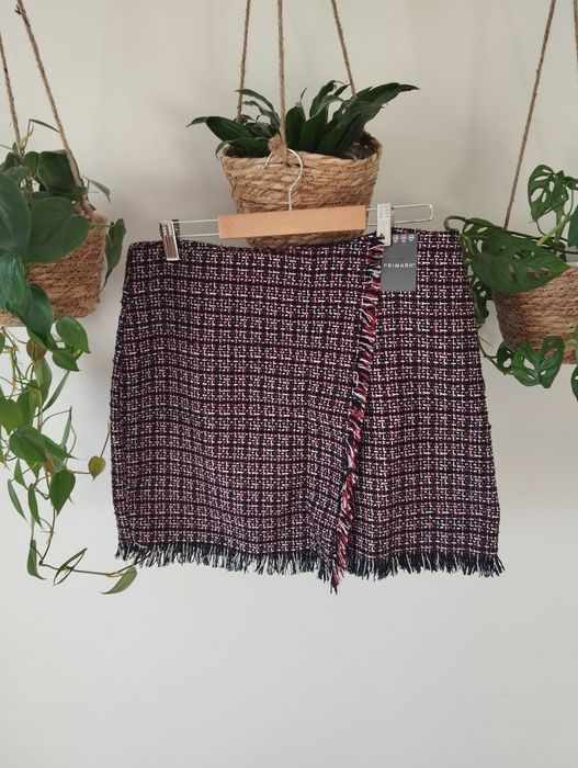 Spódnica zimowa, na święta, mini, jesienna, w kratkę, frędzelki r.40/4