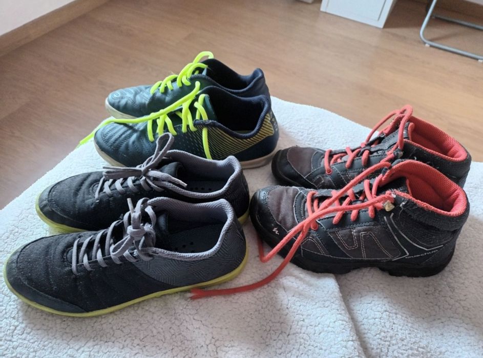 Lote 3 pares tenis e botas Kipsta e Quechua
