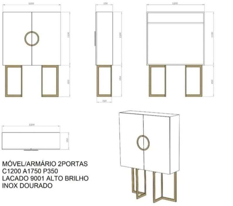 Armário Bege com pés inox dourado