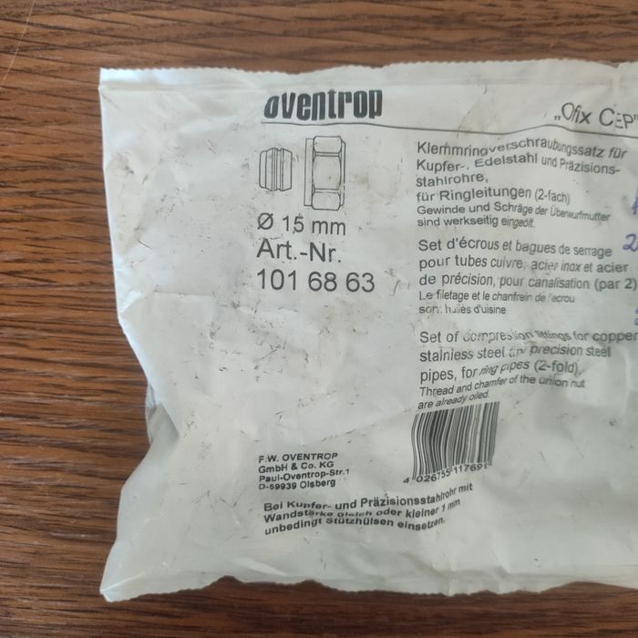 OVENTROP złączki zaciskowe OFIX CEP DO CU 15MM X 3/4"