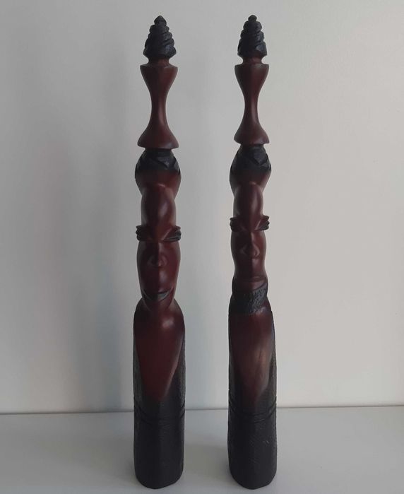 Par Estatuetas Esculturas Arte Africana Ébano Pau Preto