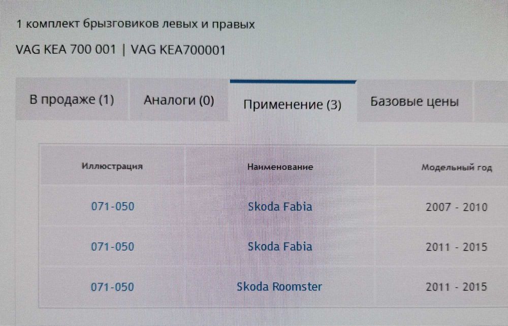 Брызговики оригинальные передние для Fabia 2, Roomster, Skoda, VAG