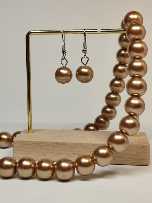 Комплект перлини намисто + сережки майорка зроблено під жемчуг ТЮСО