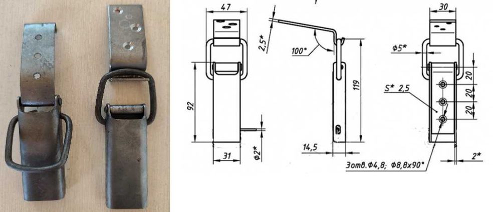 Фурнітура металева для тари, замок, петля шарнірна, ручки, кутники