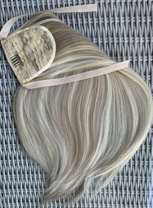 Premium Ultra blond pasemka / refleksy kucyk doczepiany treska 183.