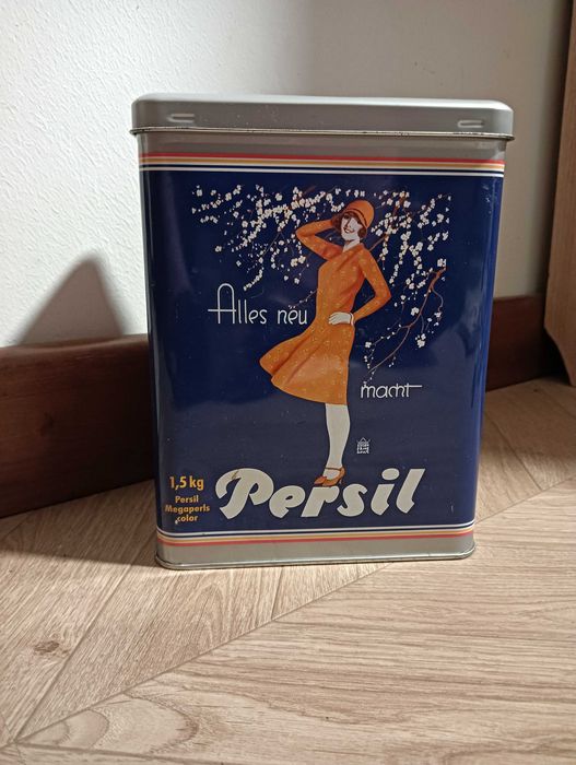 Puszka metalowa na proszek do prania kapsułki Persil w stylu Vintage