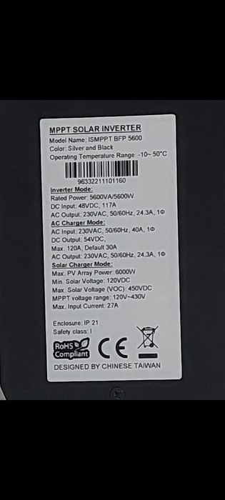 Гібридний інвертор AXIOMA ISMPPT BFP 5600 + wifi модуль, 48V, б/у